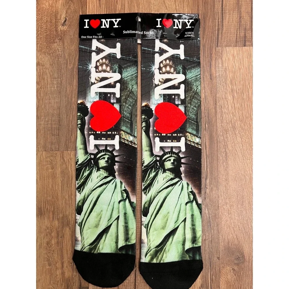 I Love NY Sublimated Socks Statue of Liberty Empire State One‎ Size